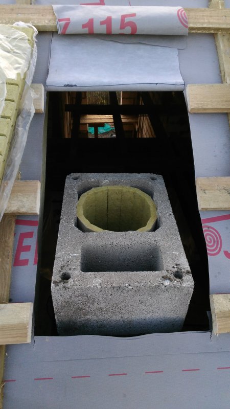 Монтаж керамического дымохода одноходового с вентиляционным каналом диаметром 250 мм.