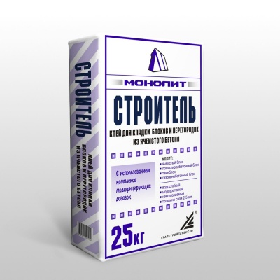Клей для кладки ячеистых блоков "Монолит-Строитель" для работ до -10С