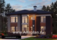 Проект «Ренуар» 401А - проект двухэтажного дома из газобетона, планировка с двумя спальнями на 1 этаже и террасой