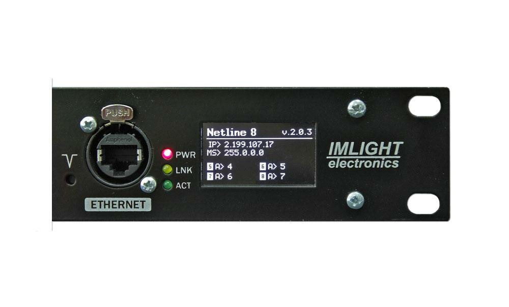 Нетлайн. Artnet dmx512. Imlight Netline - 8 (OLED. Блок преобразования сигнала artnet в DMX-512-A. Imlight Netline-8-5 (OLED). Блок преобразования сигнала artnet.