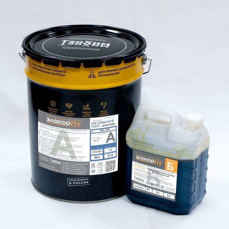 ППолиуретановый Самовыравнивающийся наливной пол Элакор-ПУ Классик - цветной двухкомпонентный компаунд. После полимеризации образует твердо-эластичную ударопрочную поверхность с высокой износостойкостью и химической стойкостью. Базовый цвет: RAL7035 (светло-серый). Другие цвета – под заказ, колеровка по RAL. Для эксплуатации внутри помещений и «под навесом», ограничено - на открытом воздухе. Наносится на поверхности подготовленные и загрунтованные грунтами «Элакор-ПУ»: - Бетон, пескобетон и т. п. - Деревянные и металлические поверхности. Минимальный объем покупки - 24 кг. На материал действует единая прайсовая цена 4 По независящим от производителя причинам цены могут быстро измениться. Уточняйте, пожалуйста, заказ у менеджера. Обращайтесь!