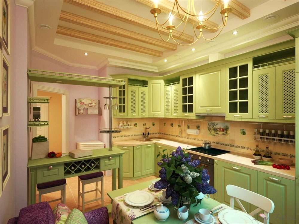 Салатовый цвет кухни в стиле прованс
