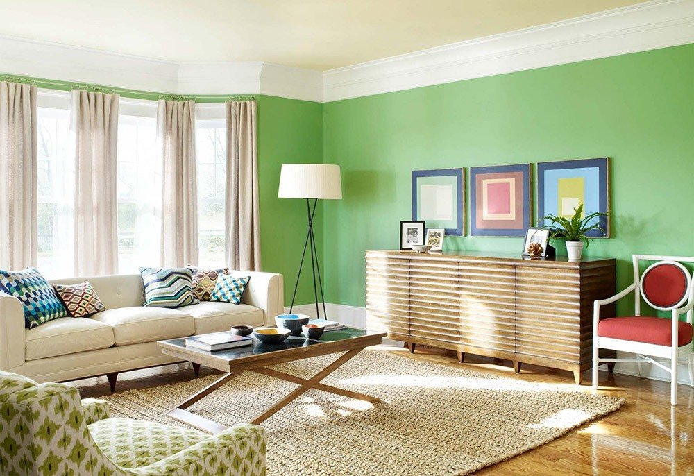 Сочетания зеленого цвета в интерьере в стиле кантри 