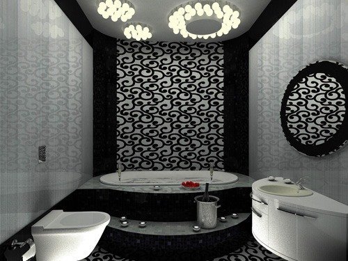 черно-белый интерьер  в ванной комнате 