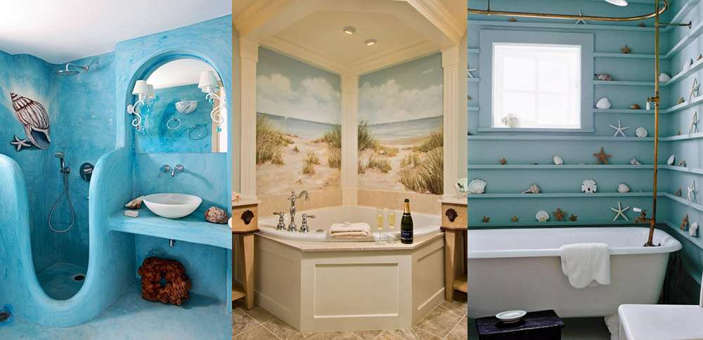 интерьер ванной комнаты в морском стиле 