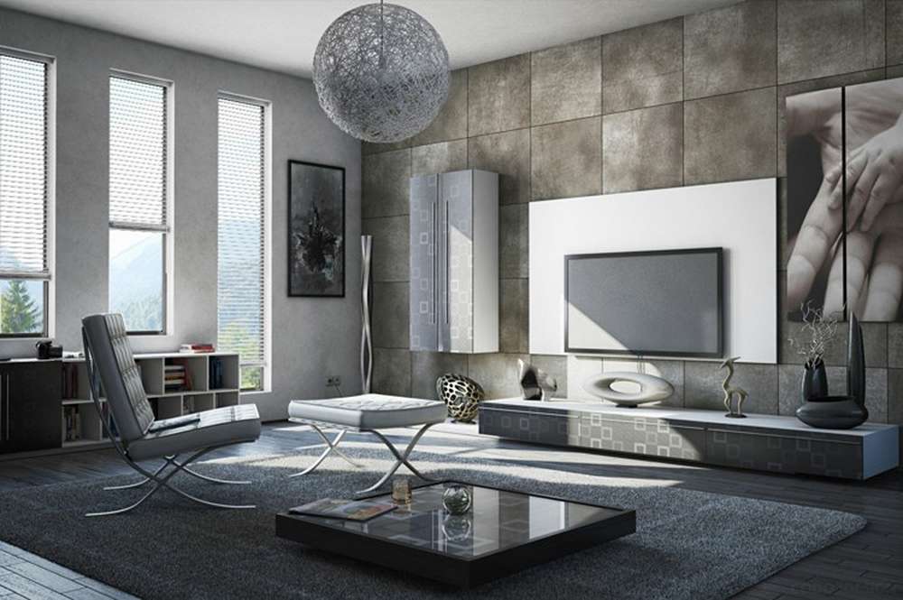 Серый цвет в интерьере гостиной в стиле минимализм 
