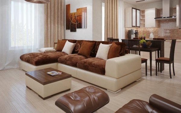 Кремовый диван в интерьере