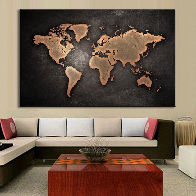 Огромная стильная картина с картой мира DVQ DECOR