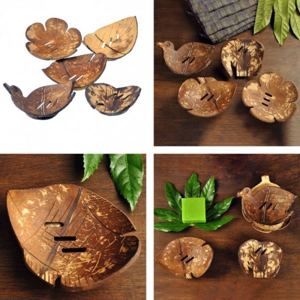 Мыльница ручной работы из скорлупы кокосового ореха (5 видов)