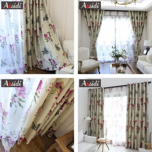 Легкие шторы для гостиной с цветами AOSIDI (4 цвета, 14 размеров)