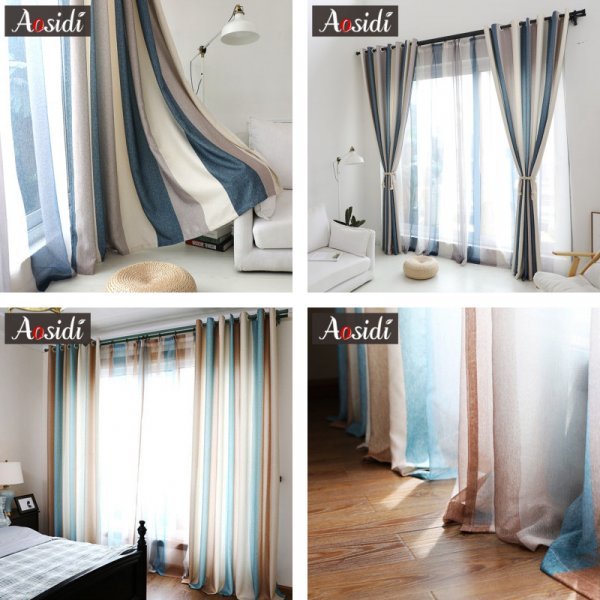 Полосатые шторы в гостиную AOSIDI (14 размеров, 4 цвета)